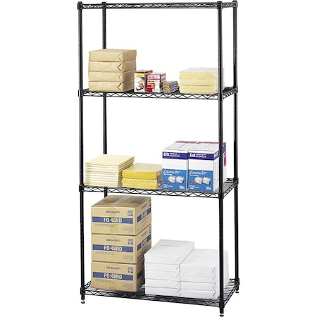 Safco Wire Shelving, w/ 4 Shelves/4 Posts, 500Lb Cap, 36"x18"x72", BK SAF5276BL